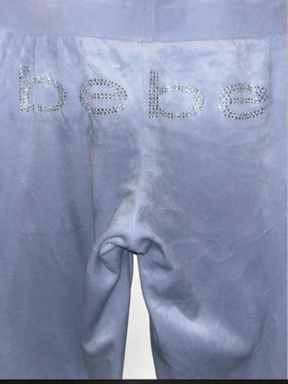 bebe Velour Rhinestone Logo Sweatpants in Light Blue - Xs